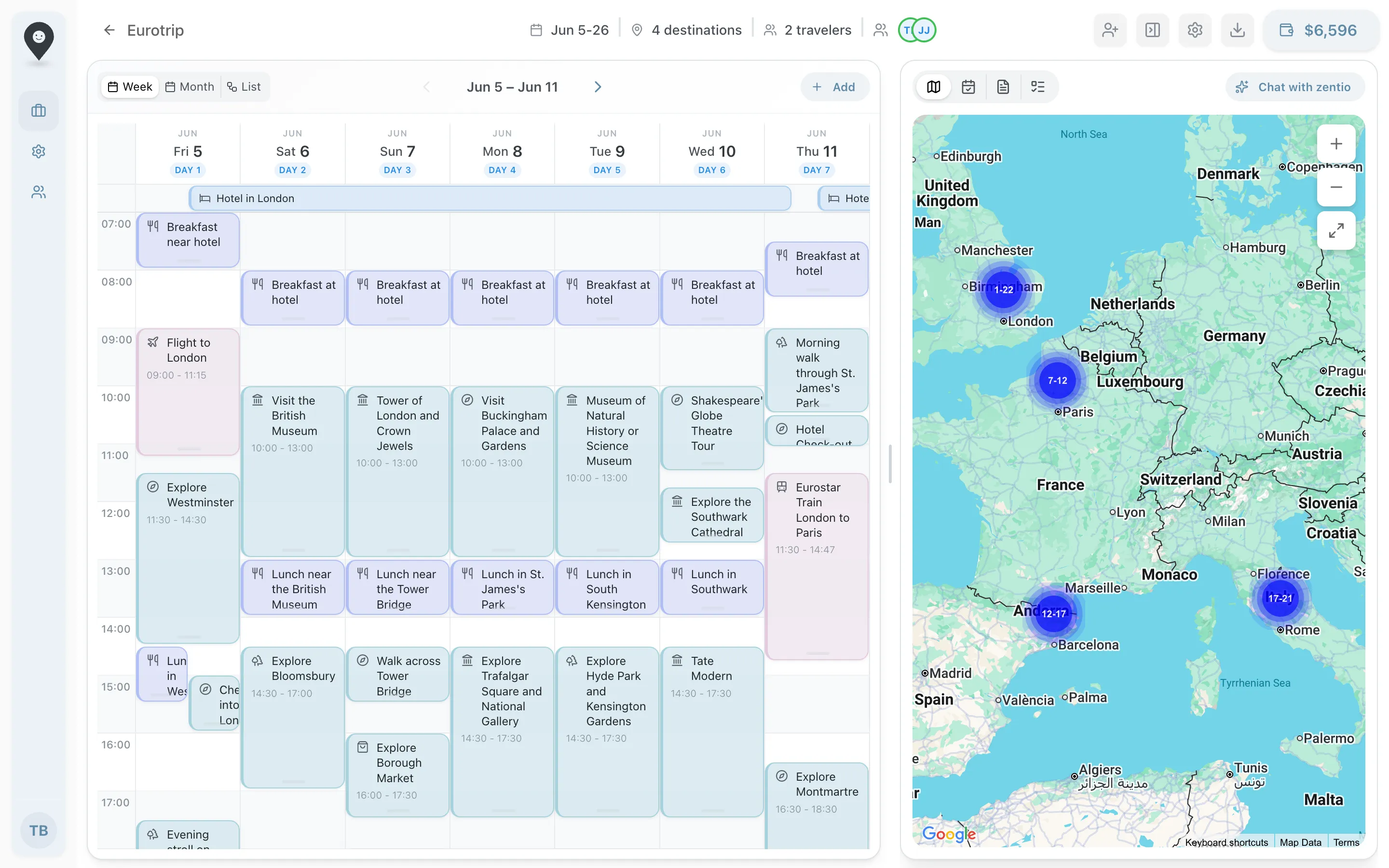 Real-time collaborative editing of trip itinerary