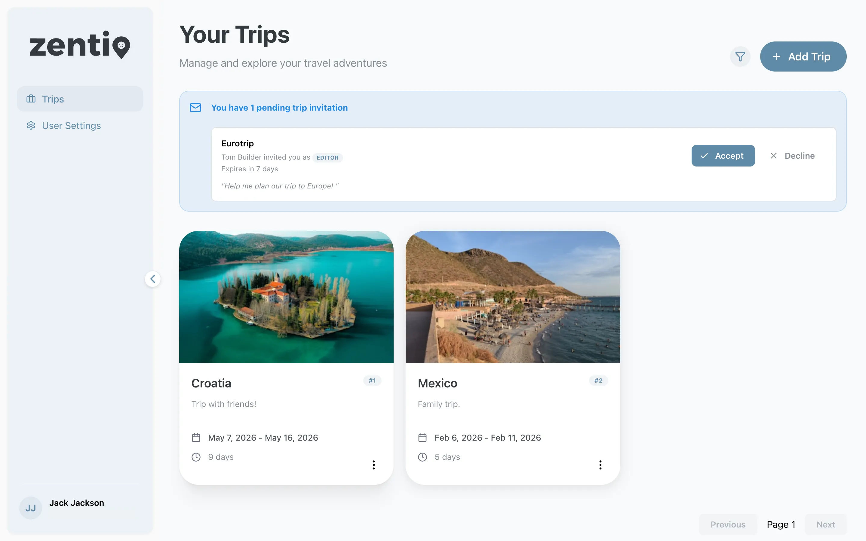 Shared trip itinerary view