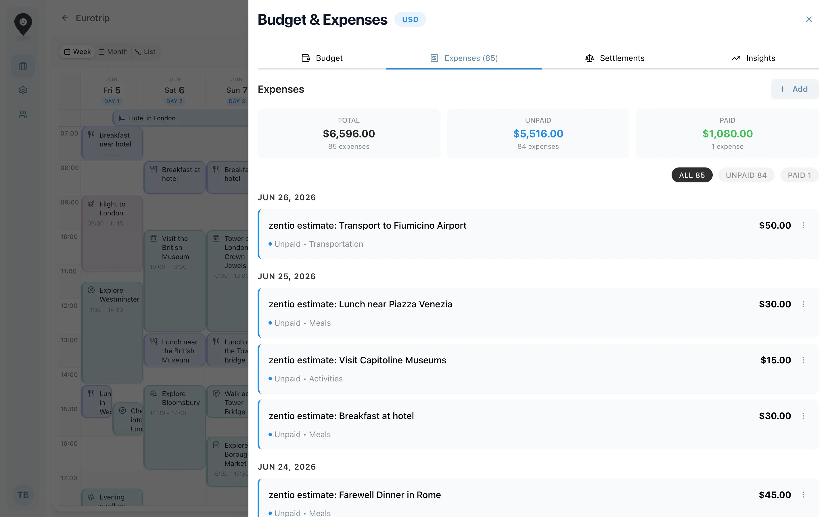Payment tracking with paid and pending status